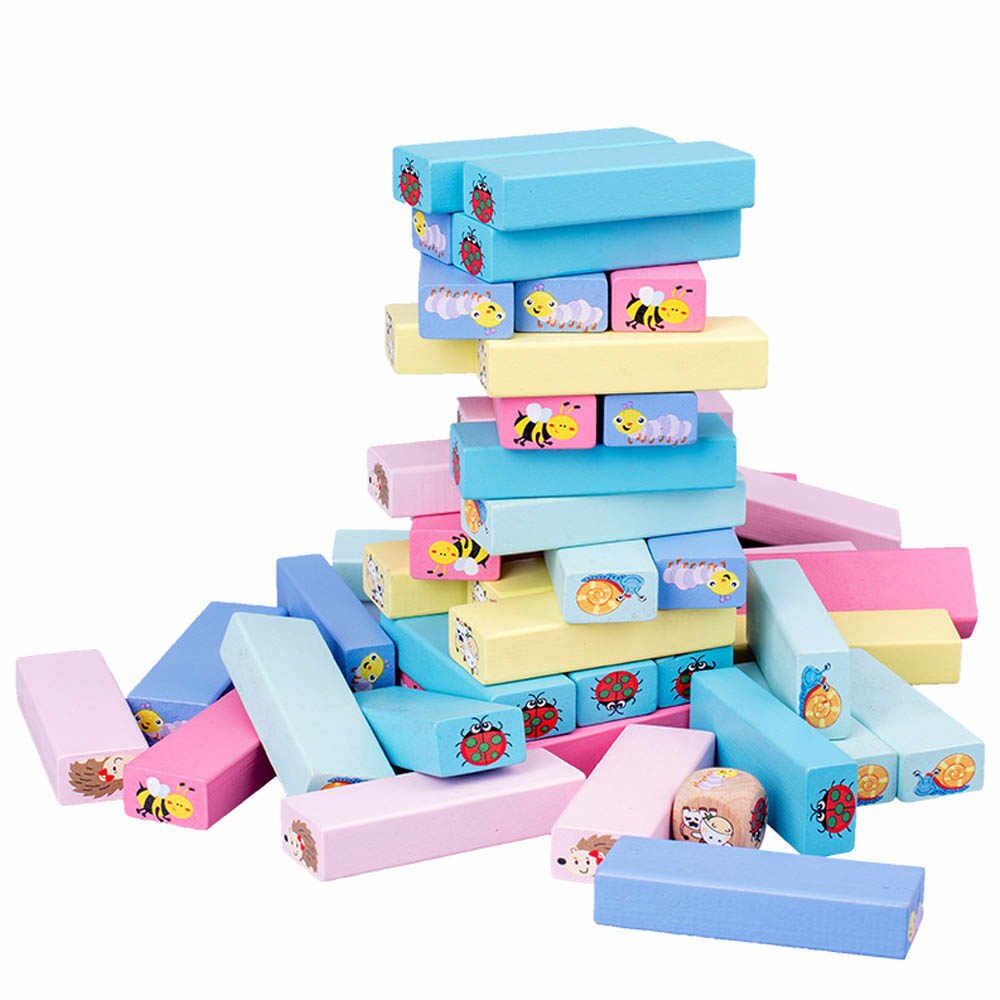 Bộ đồ chơi rút gỗ nhiều màu cỡ lớn in hình con vật 51 thanh đồ chơi rút gỗ
