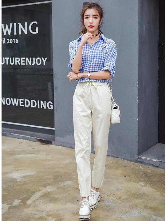 [HCM]Quần baggy kaki nữ ống suôn lưng thun cực hot.