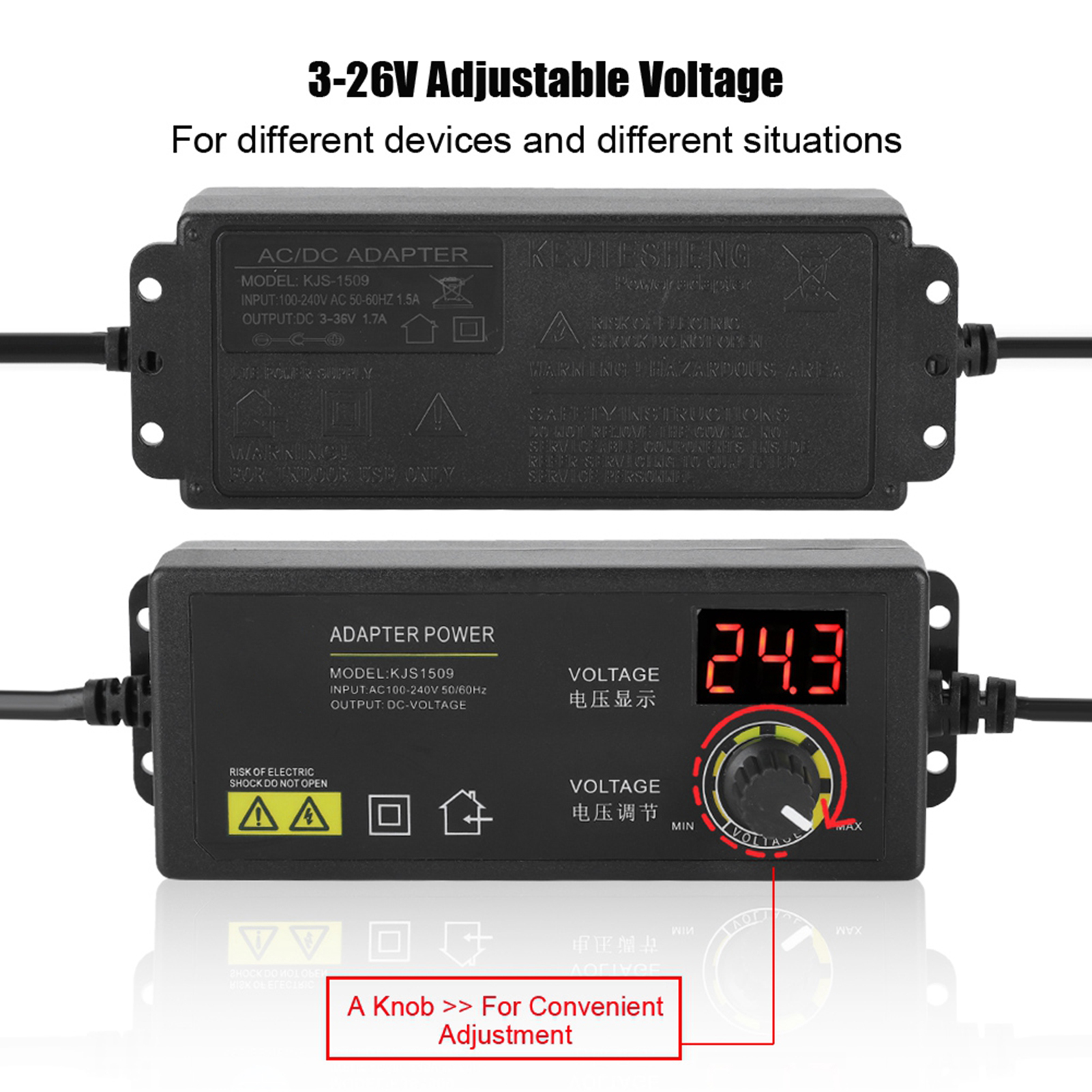 Bộ Đổi Nguồn Điều Chỉnh Phạm Vi Rộng 3-36V Bộ Chuyển Đổi AC DC 60W 1.7A Chống Nhiễu