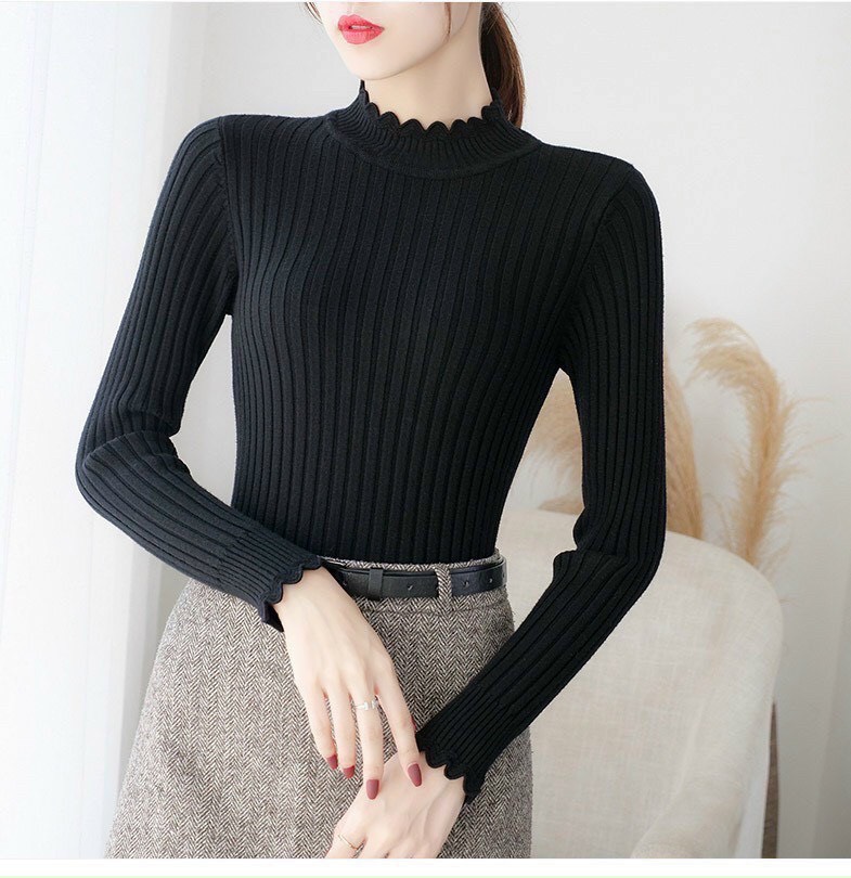 ÁO LEN NỮ NHUNG BÓ GÂN CỔ CAO ÔM TAY DÀI CỰC HOT THỜI TRANG NỮ CAO CẤP