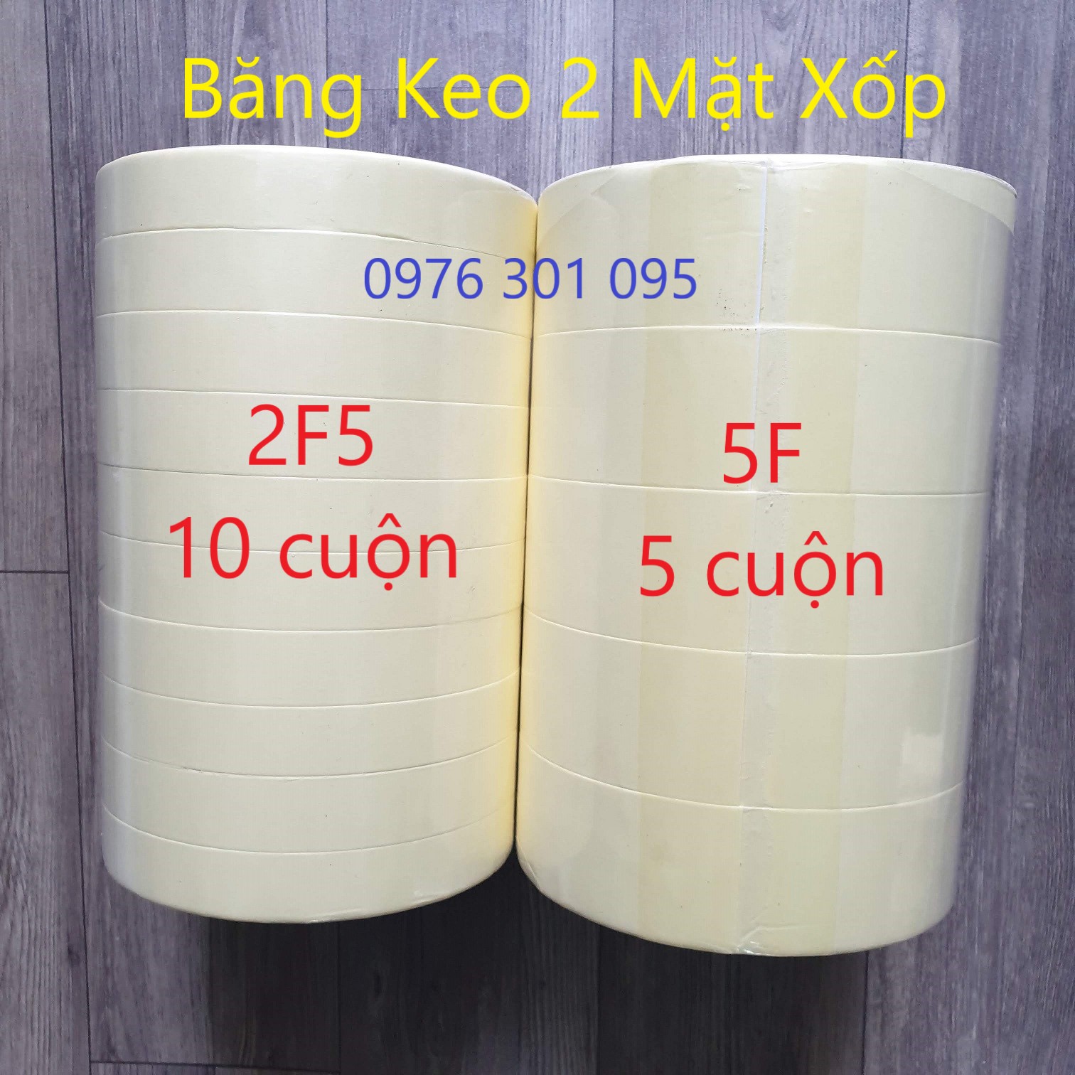 Băng Keo 2 Mặt Xốp Vàng 2F5 - 5F