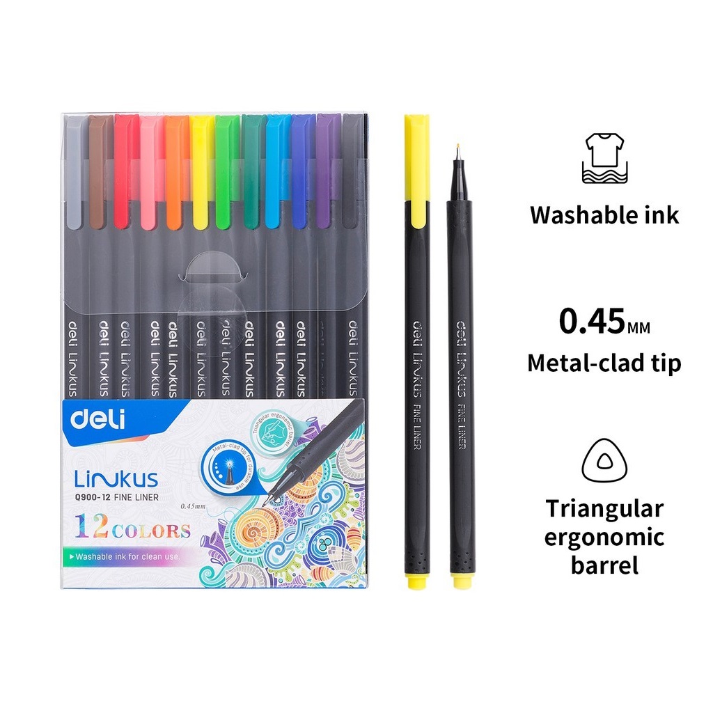 Bút liner đi nét màu Deli Q900 / EQ900 đầu bọc kim loại - viết caligraphy thư pháp brush letter Deli EQ900-06 / EQ900-12