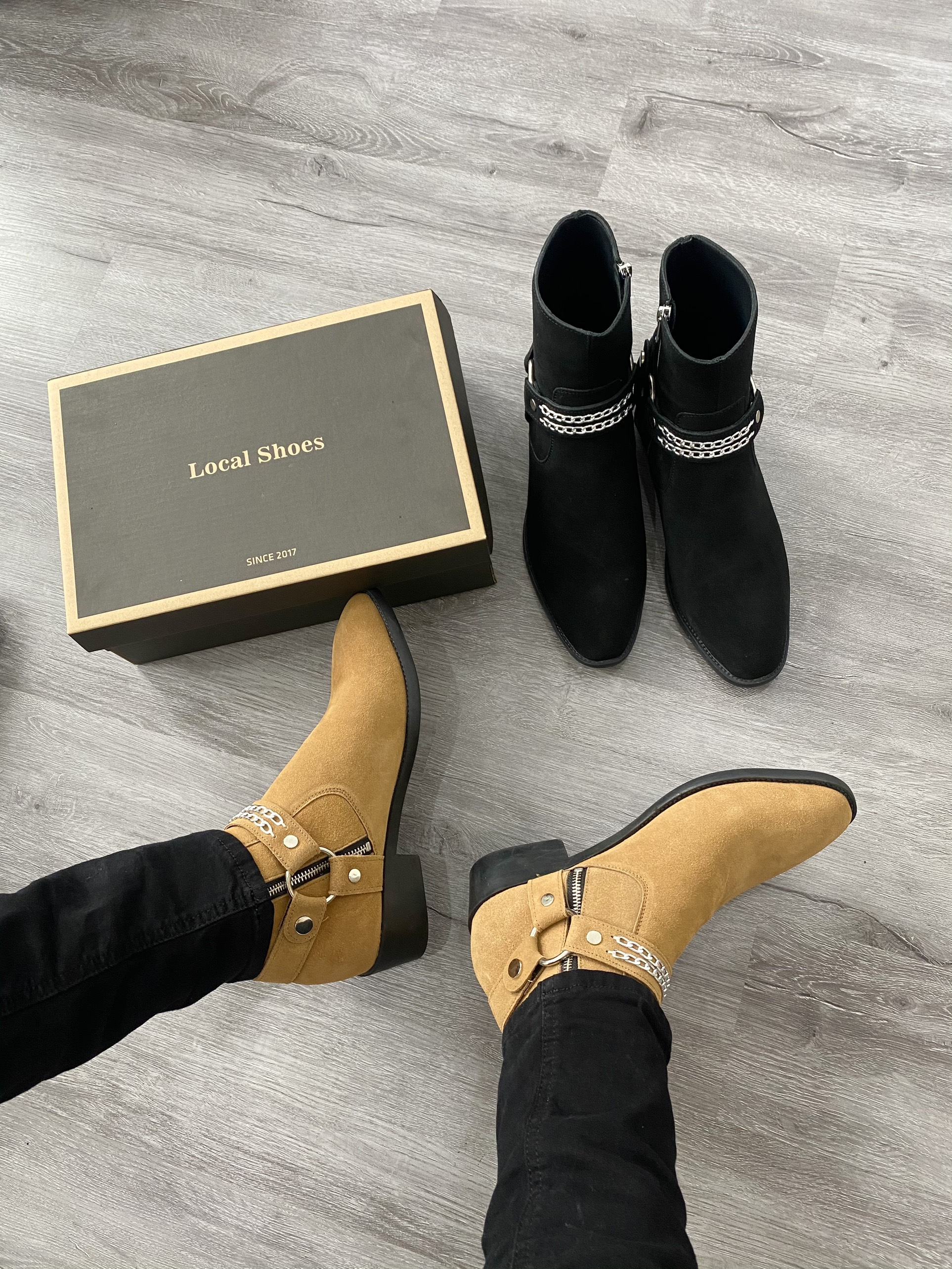 [2 Màu] Harness boots da lộn quai xichs