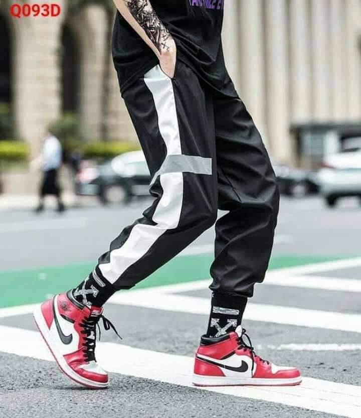 Quần jogger quần thể thao chất liệu dù chạy sọc và phát sáng thời trang nam nữ size M L XL