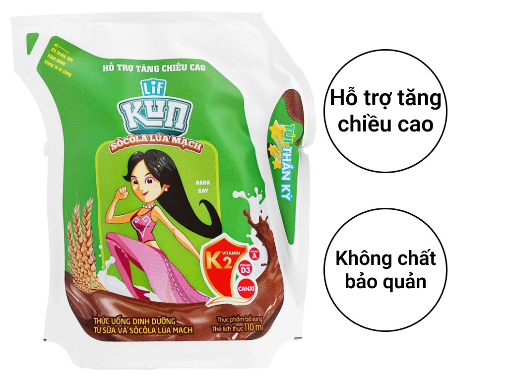 (HSD T3-2025) Thùng 24 Túi Thức Uống Dinh Dưỡng Socola Lúa Mạch LiF Kun 110ml.