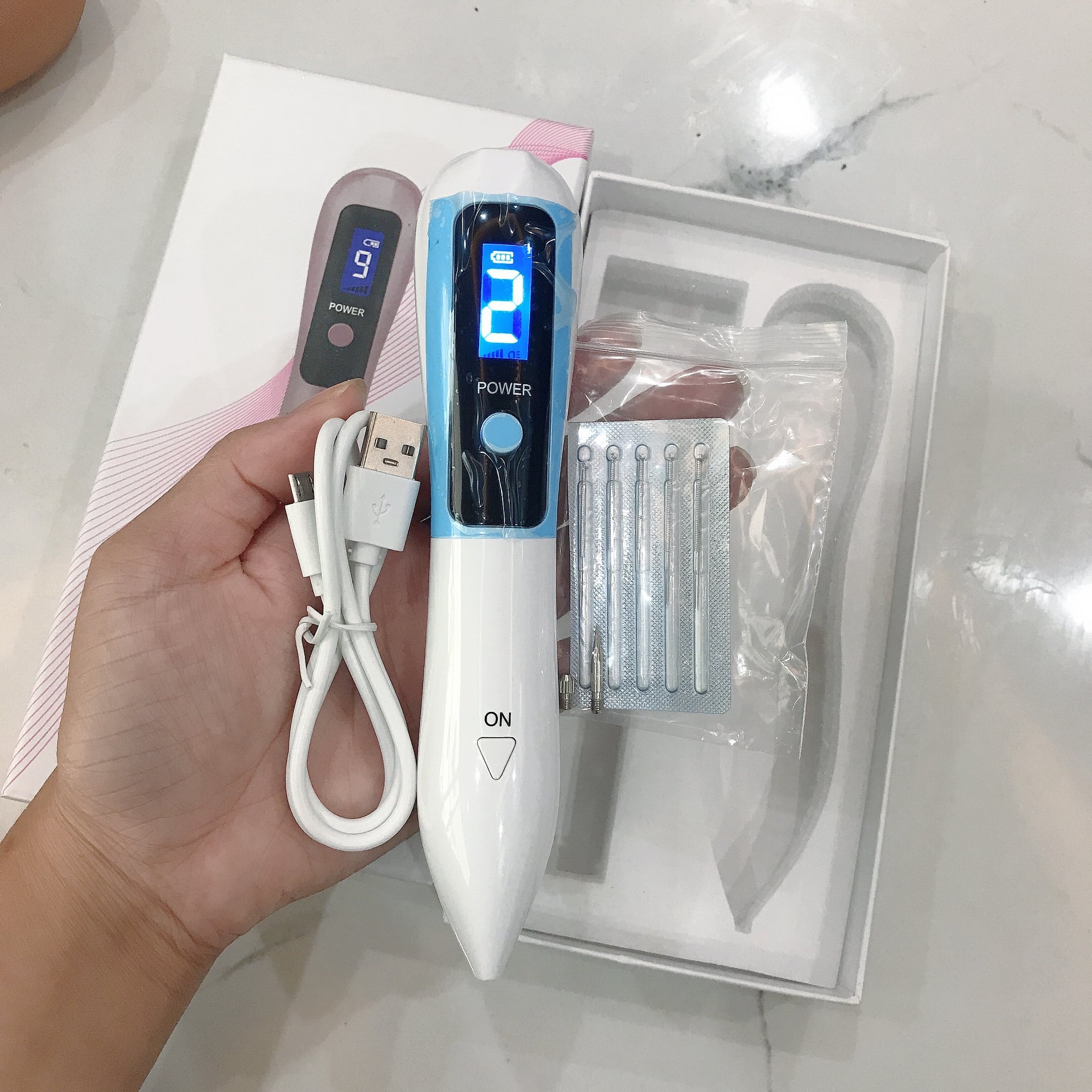 Máy đốt nốt ruồi 9 cấp, đốt hôi nách, mụn thịt có đèn pin