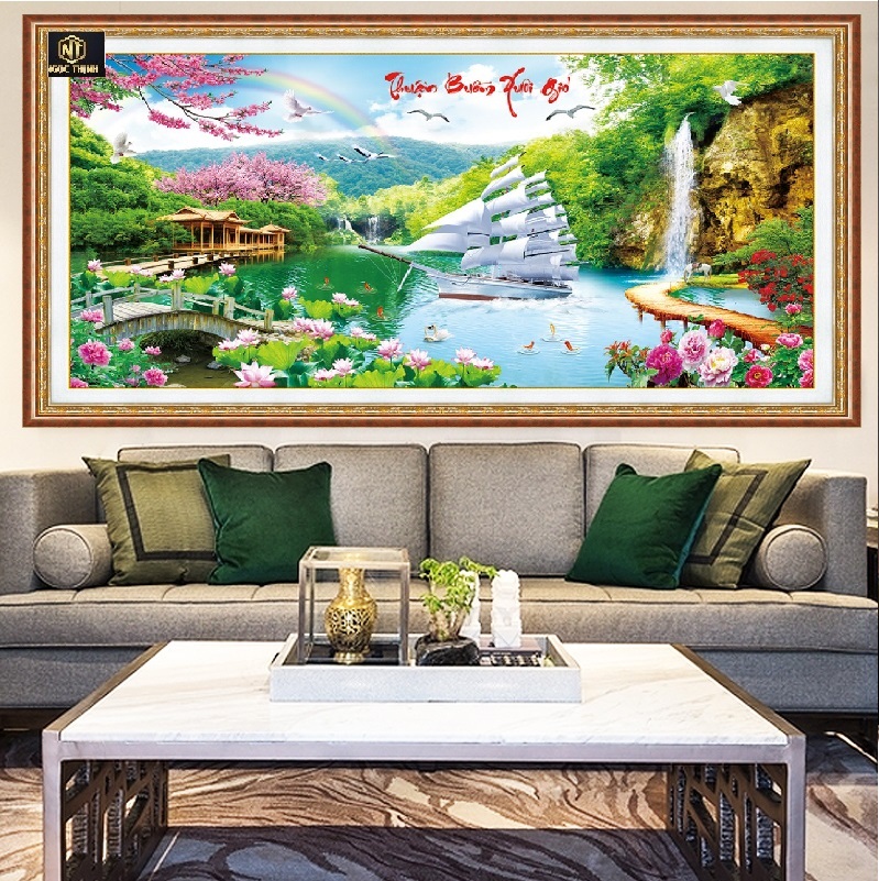 TRANH THÊU CHỮ THẬP THUẬN BUỒM XUÔI GIÓ MN0126 - KT:(160X75)CM CÓ HÌNH THẬT