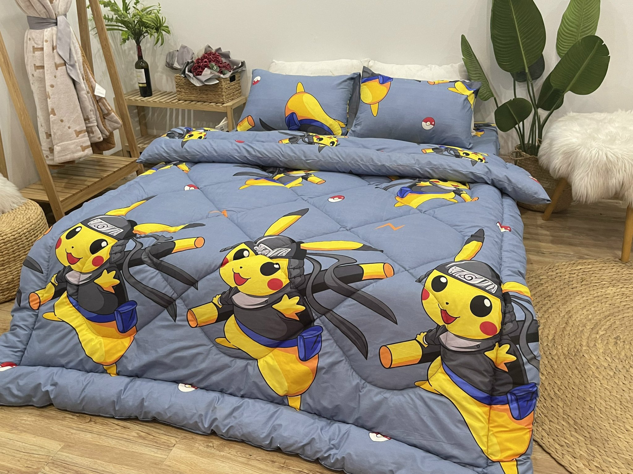 Set Ga Gối Mẫu Họa Tiết Pikachu P65 ( Gồm 1 ga bo chun, 2 vỏ gối nằm, 1 vỏ ôm)