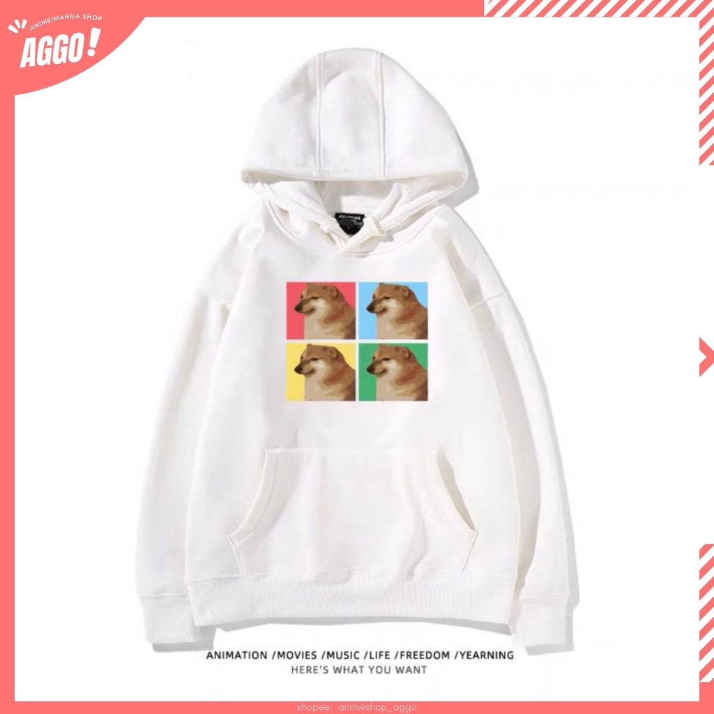 Áo hoodie nỉ cheems meme 2 vải nỉ bông dày dặn form cực đẹp | level up store