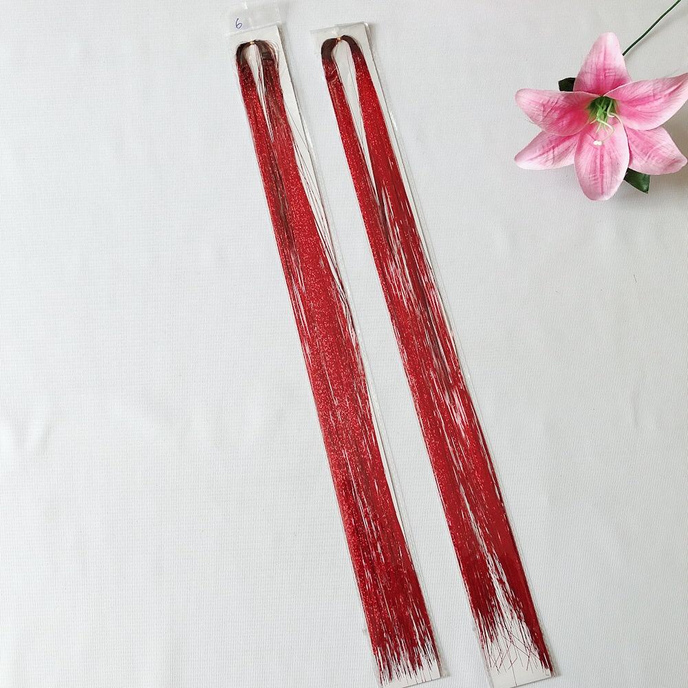 [HCM]Combo 2 tép line tóc kim tuyến cột màu đỏ  (Mua 1 tặng 1. Chọn mẫu tùy thích. 1 tép từ 80-100 sợi dài 50-60cm)