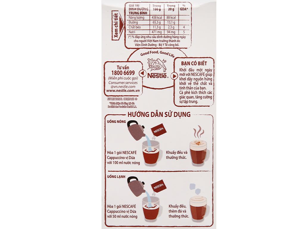 Cà phê hòa tan NESCAFÉ Cappuccino Vị Dừa (Hộp 10 gói x 20g)