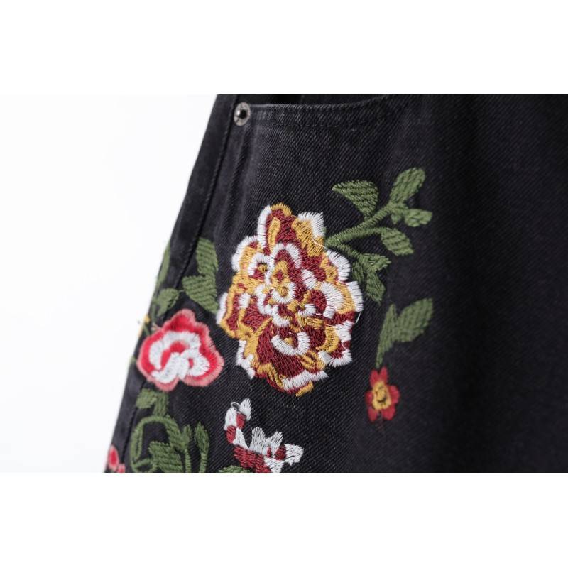 Quần jean nữ lưng cao thêu hoa cao cấp