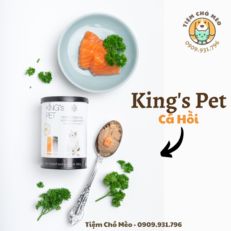 PATE KING'PET DÀNH CHO MÈO - 3 VỊ ( CÁ HỒI, HỖN HỢP CÁ, HỖN HỢP GÀ ) - LON 380G