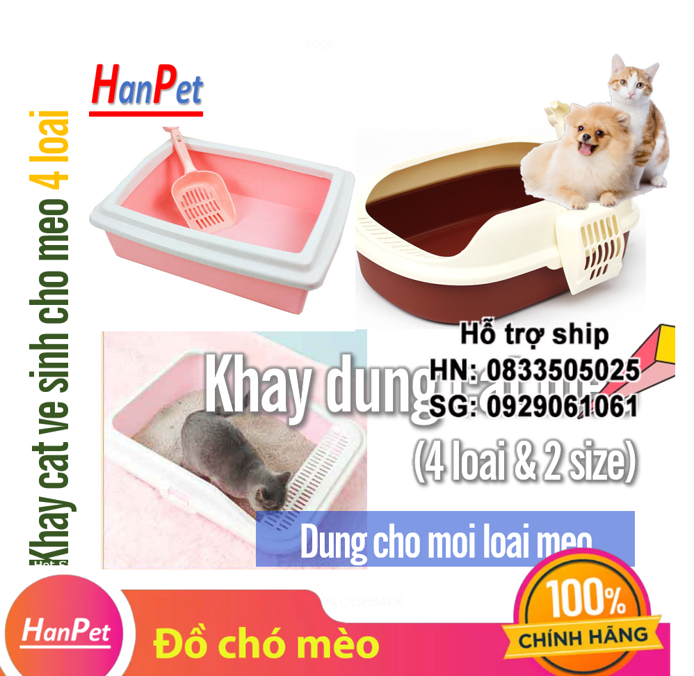 Hanpet - Khay vệ sinh mèo (5 loại) Khay đựng cát vệ sinh mèo có gờ chống bắn cát ra ngoài + tặng xẻng xúc cát vệ sinh mèo - Nhà vệ sinh mèo - hộp đựng cát mèo