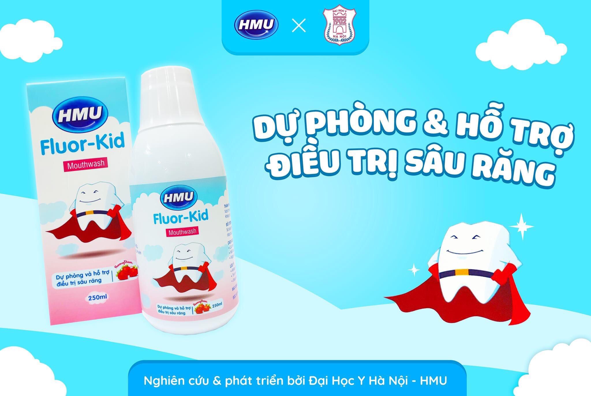 Combo 10 Chai Nước Súc Miệng HMU Fluor Kid Dành Cho Trẻ Em ( Sản phẩm của Đại học Y Hà Nội)