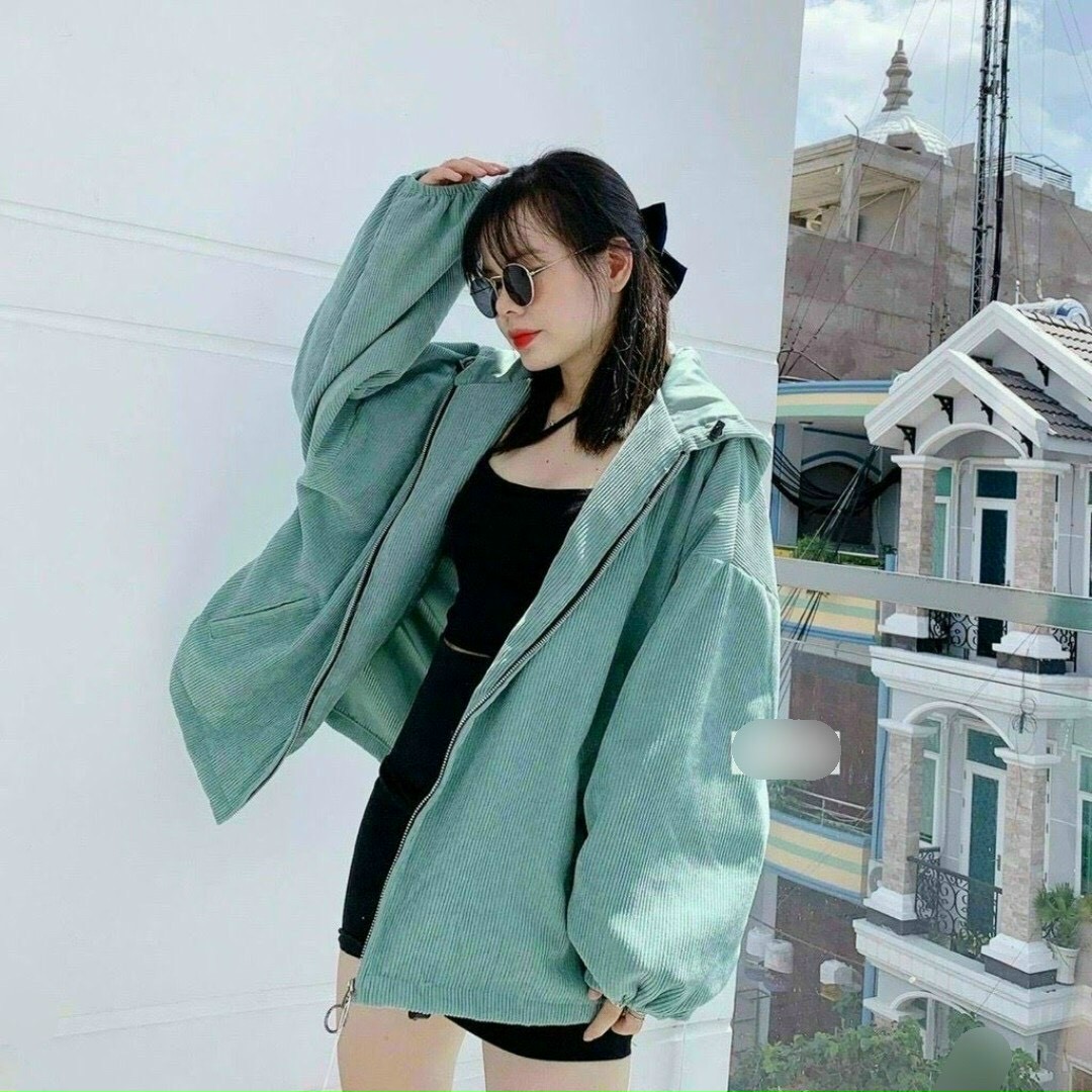 Áo khoác nhung trơn form cánh dơi có nón rộng che nắng cực tốt_hàng có sẵn_tp