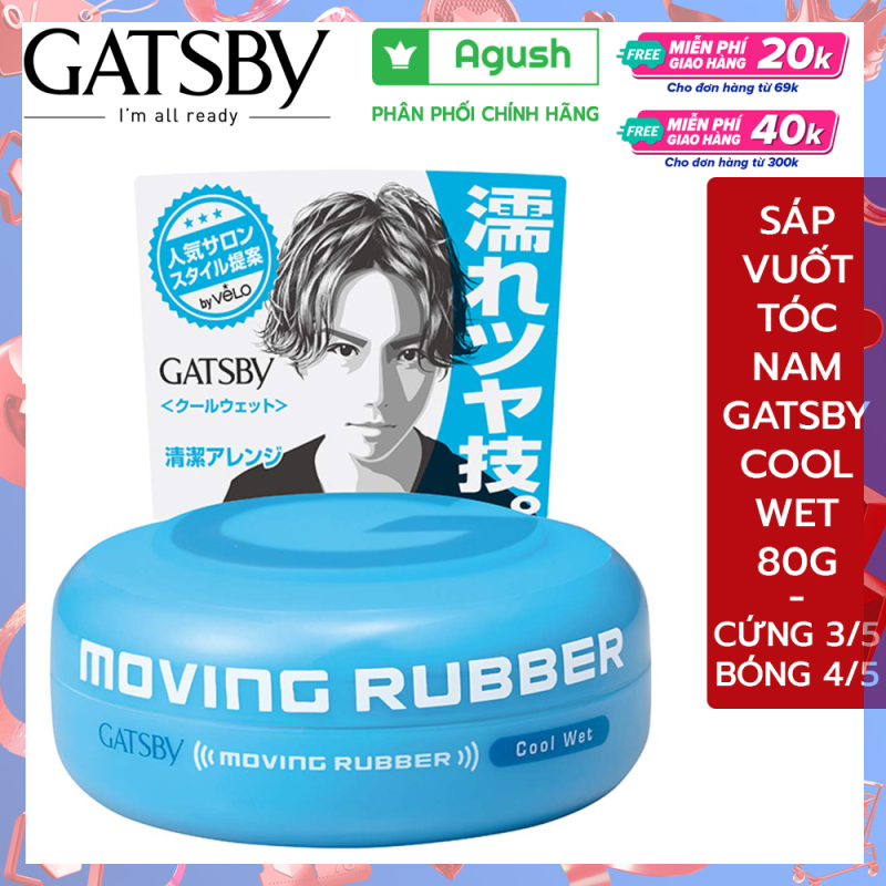 Sáp vuốt tóc nam cao cấp Gatsby Moving Rubber Cool Wet màu xanh 80G rất bóng khá mềm vuốt tóc khô giữ nếp lâu thơm mùi trái cây giá rẻ