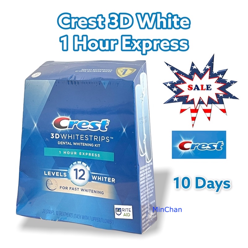 Miếng dán trắng răng cấp tốc trong 1 giờ siêu mạnh Crest 3D White 1-Hour Express USA
