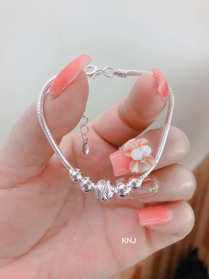 Lắc tay bạc cho trẻ em,bạc ta S99 kiểu sợi mềm mix bi bạc bé dễ đeo,bạc chuẩn kị gió độc, tốt cho sức khỏe