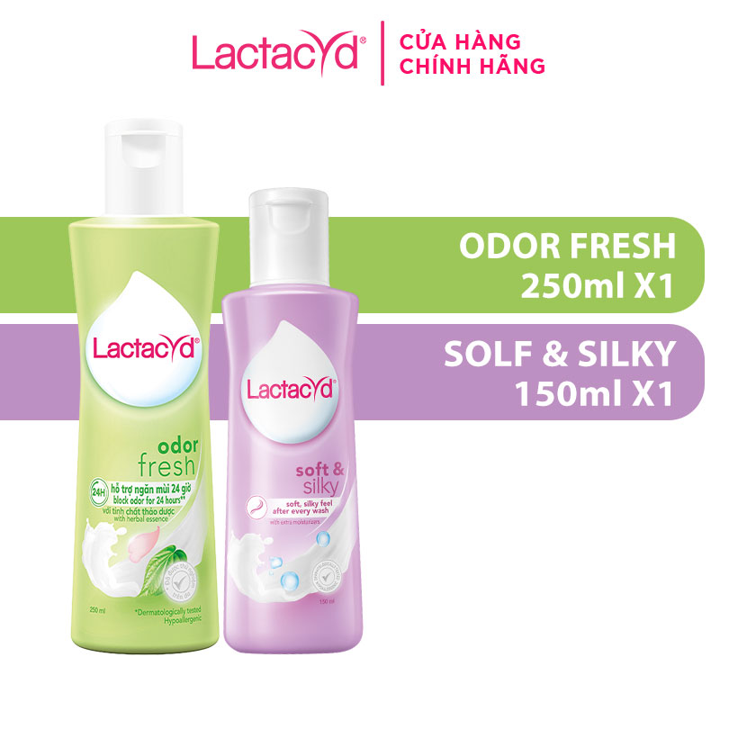 Bộ Dung Dịch Vệ Sinh Phụ Nữ Lactacyd Odor Fresh Ngăn Mùi 24H 250ml + Soft