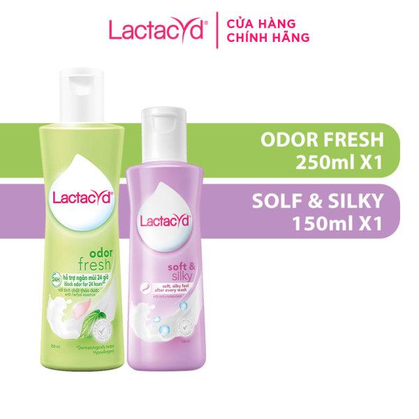 Bộ Dung Dịch Vệ Sinh Phụ Nữ Lactacyd Odor Fresh Ngăn Mùi 24H 250ml + Soft & Silky Dưỡng Ẩm 150ml