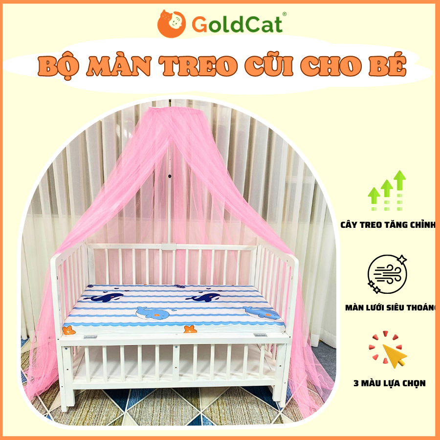 Màn cũi cho bé và cây treo Goldcat ( xanh-hồng- trắng)