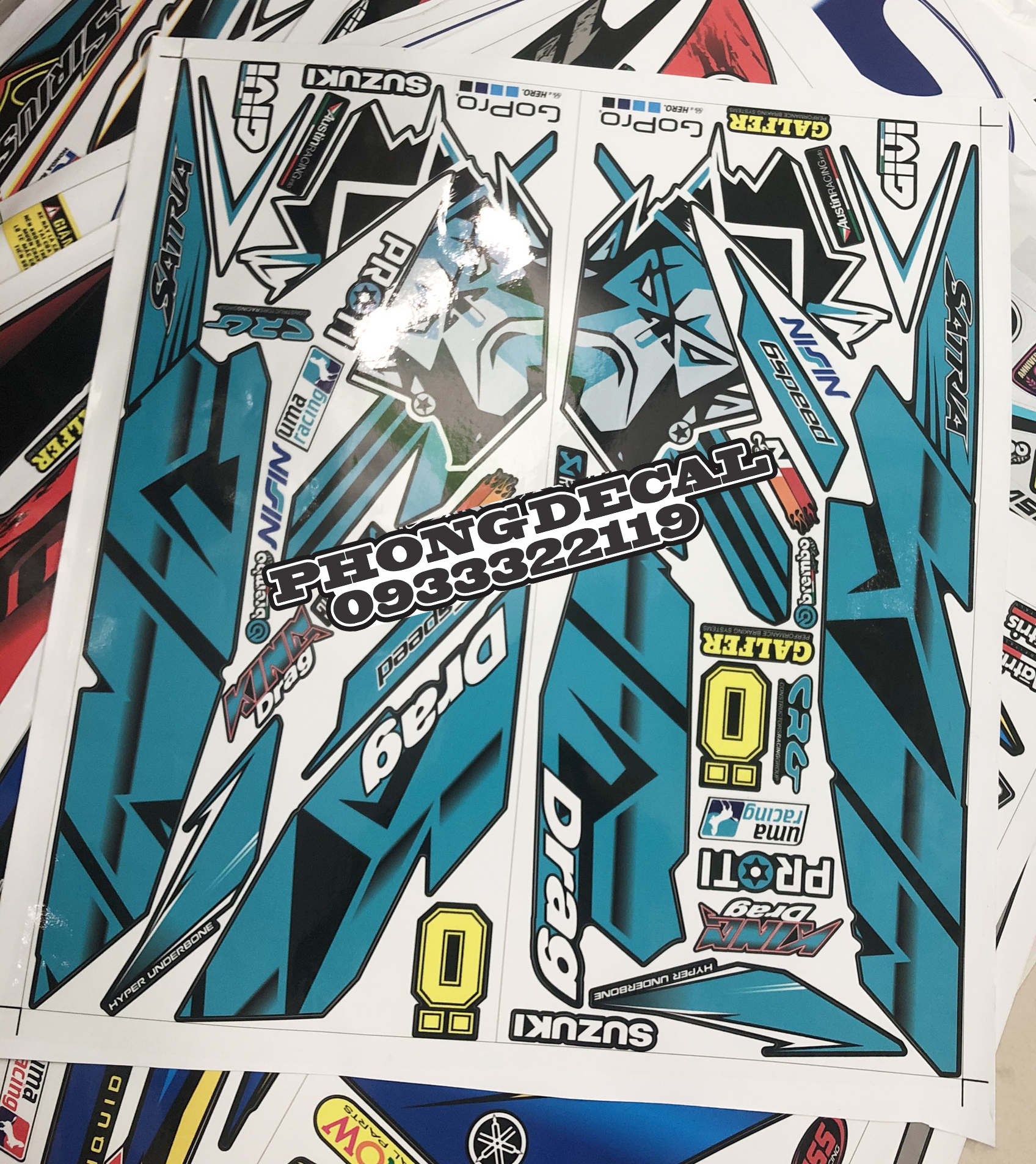 Tem Rời Suzuki Satria King Drag Xanh Ngọc