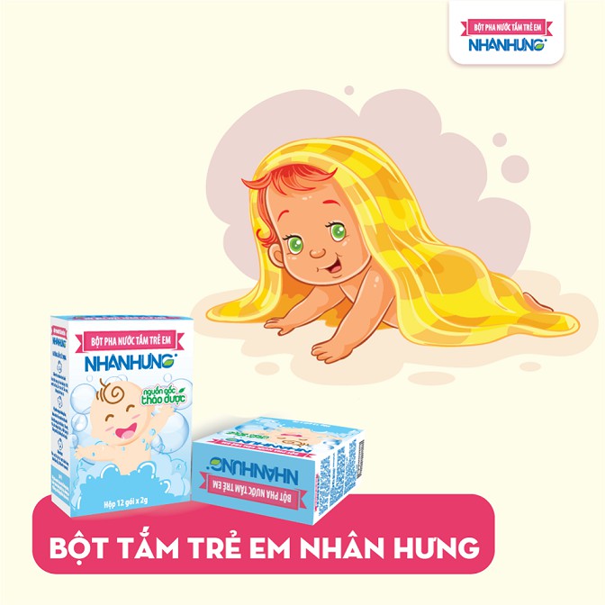Bột pha nước tắm trẻ em Nhân Hưng (Lẻ 10 gói và 30 gói)