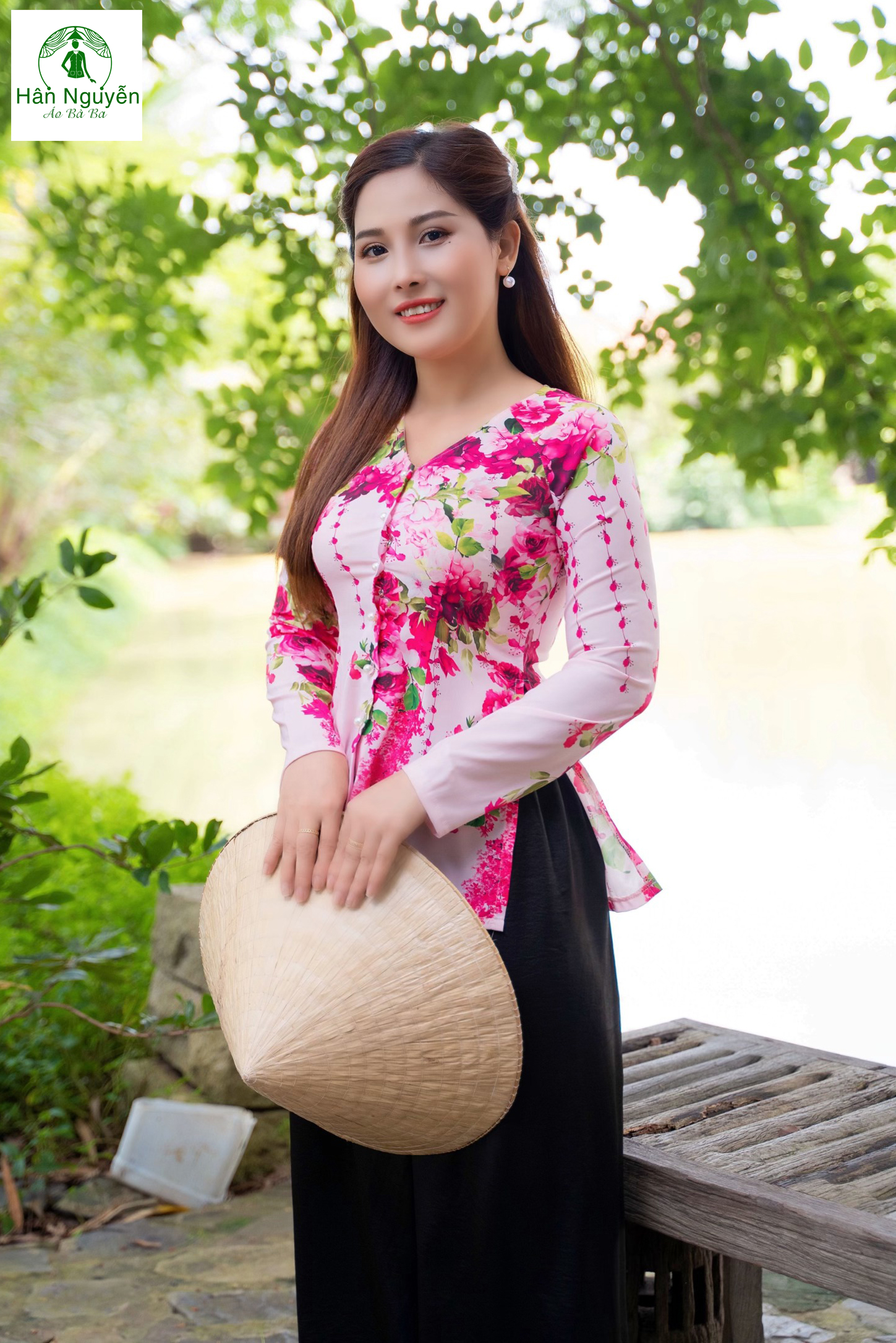 B.A48 - Áo Bà Ba Lụa In Bông Tím (áo lẻ)