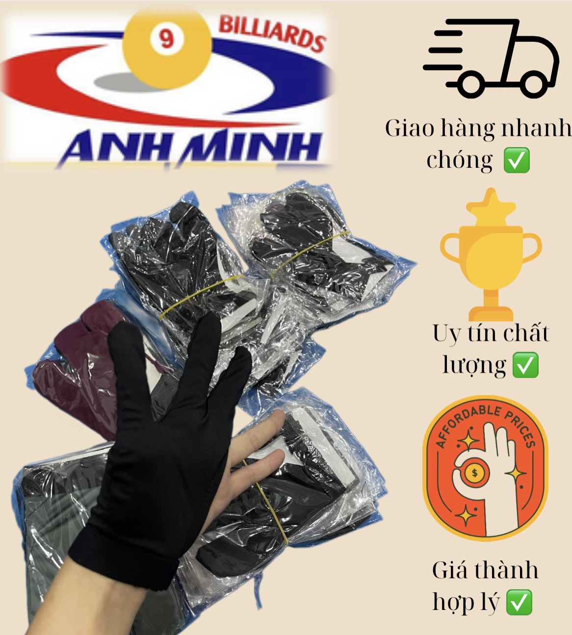 Set 10 găng tay dán bida CLB giá sỉ 45k/set