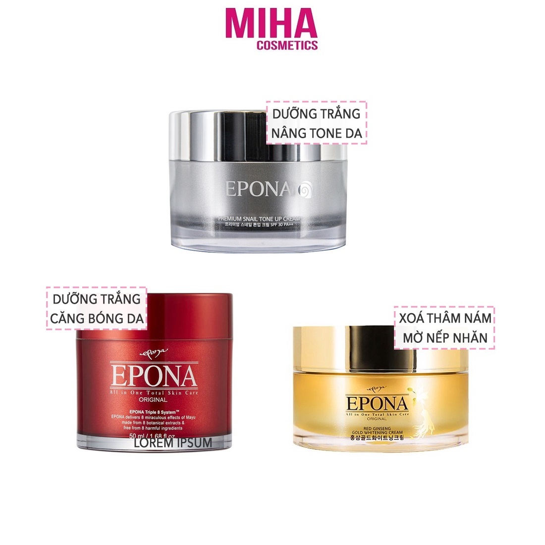 Kem dưỡng trắng da nâng tông chống lão hóa ngừa nám epona 50ml