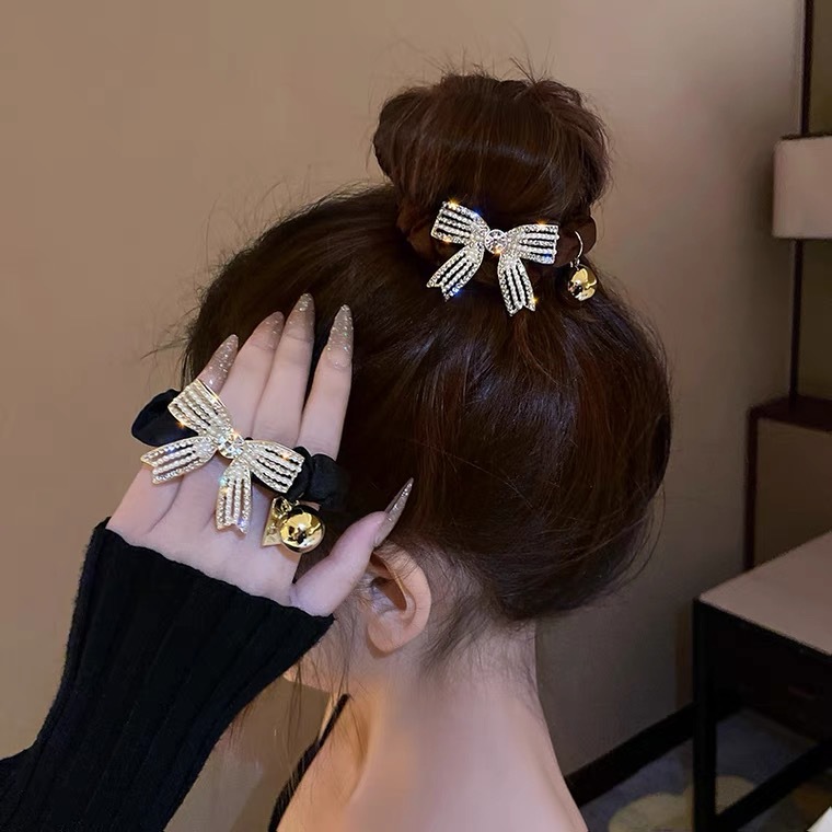 Dây Cột Tóc Nơ Đính Đá Xinh Xắn Sang Chảnh Cho Nữ, cột tóc đẹp