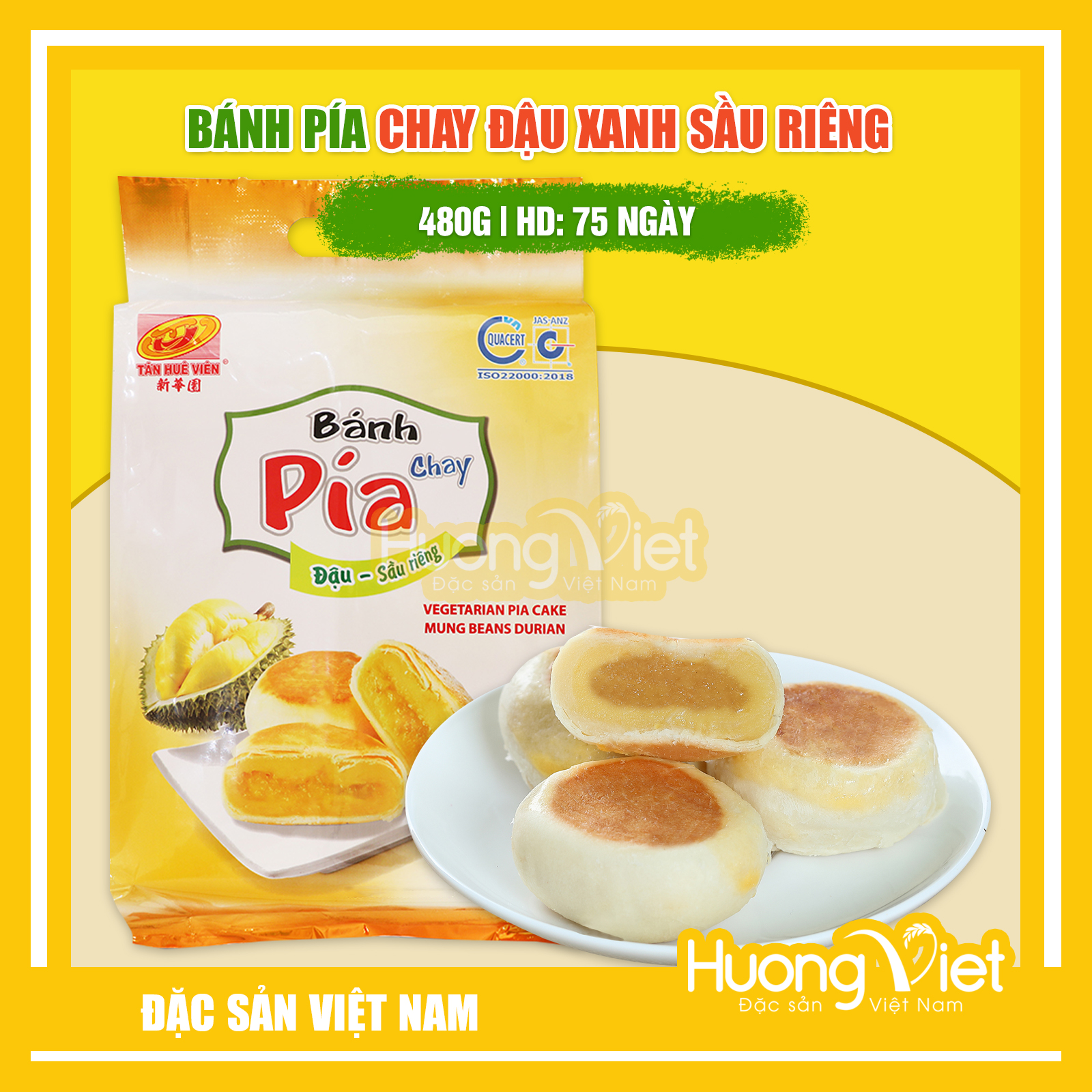 Bánh pía chay đậu xanh sầu riêng mini Tân Huê Viên 12 bánh bánh pía Sóc Trăng