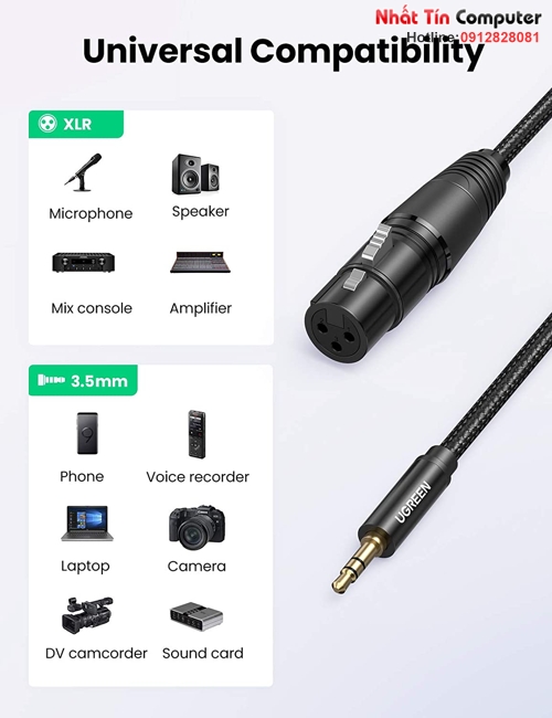 Cáp micro 3.5mm to xlr âm bọc nylon dài 2m ugreen 20244 cao cấp