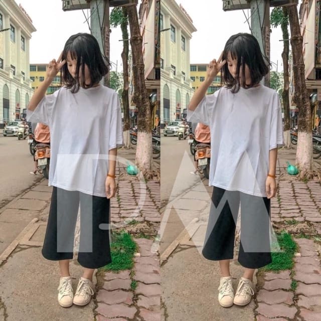 Sét áo phông trơn quần ống rộng HJ