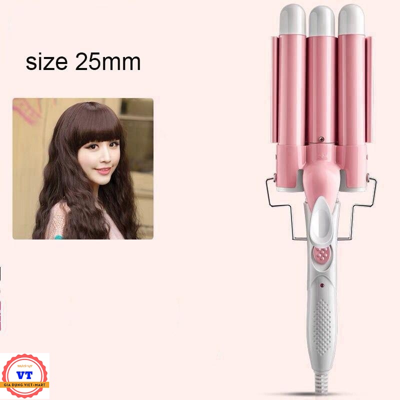 Máy uốn tóc xoăn sóng nước 3 trục , đường kính ống 25mm phủ ceremic bảo vệ tóc, Máy bấm tóc gợn sóng, máy làm xoăn sóng, Máy uốn tóc 3 trục ,máy tạo kiểu uốn xoăn sóng nước