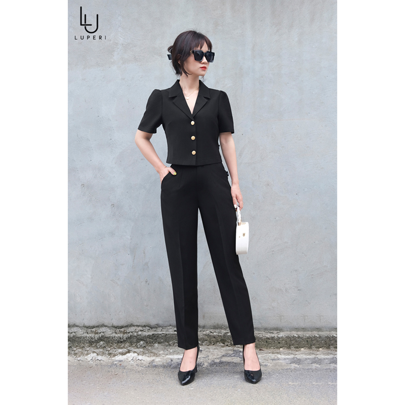 Sét bộ nữ công sở cao cấp luperi lfsb4117 áo croptop kết hợp quần dài dáng baggy