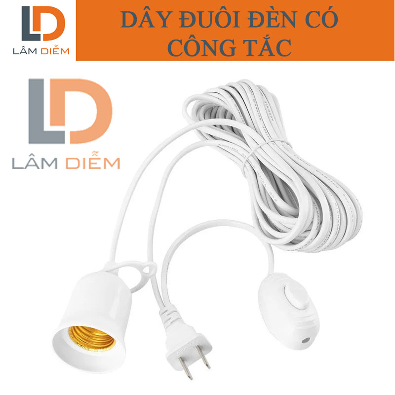Dây đuôi đèn E27 có công tắc phích cắm dây dài 2m5 - 4m5