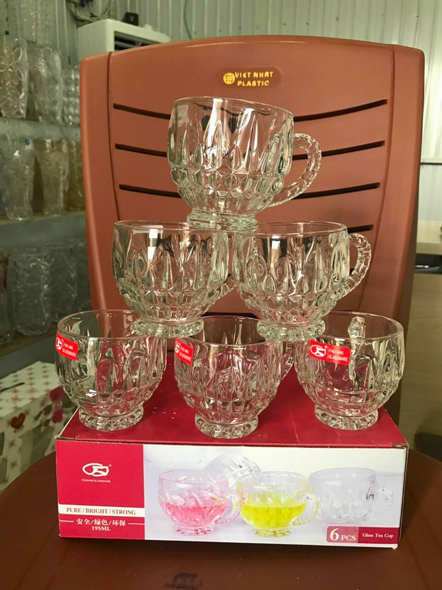 Bộ 6 ly cốc thủy tinh có quai trắng