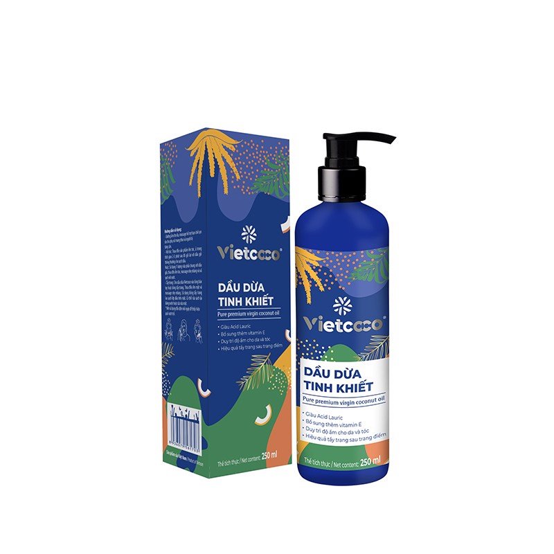 Dầu dừa vietcoco organic dưỡng tóc và da 100% tinh khiết ép lạnh chai vòi nhấn 250ml