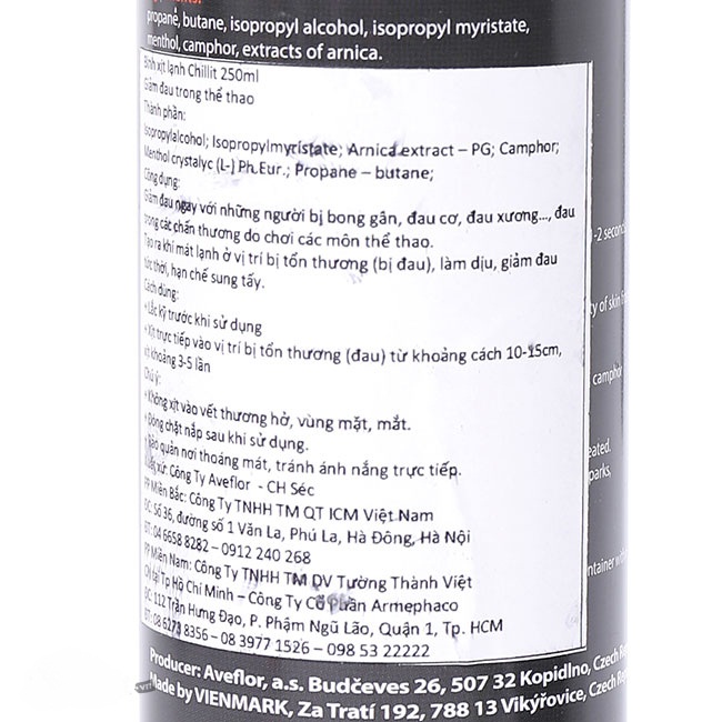 Bình xịt lạnh giảm đau Chillit 250ml