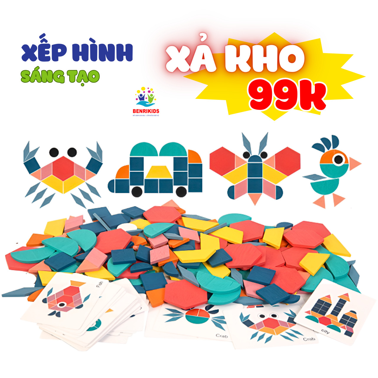 Đồ chơi cho bé - Bộ xếp hình sáng tạo Pattern Block bằng gỗ cho bé sáng tạo