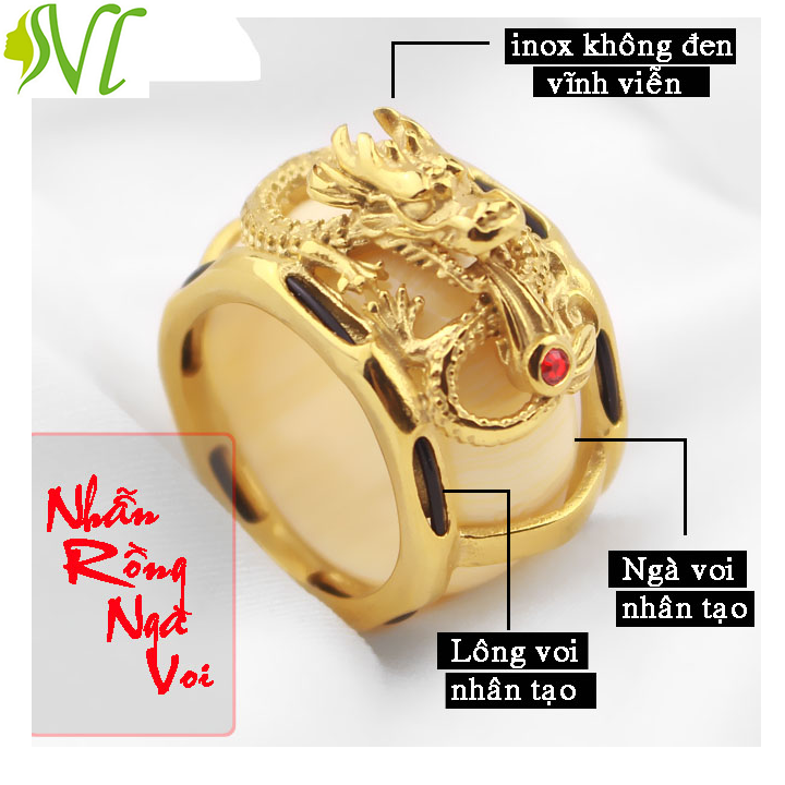 Nhẫn nam inox rồng ngà voi nhân tạo