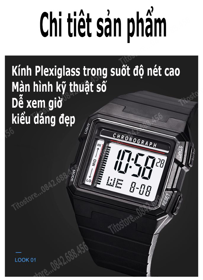 Đồng hồ Nam DIRAY CHRONOGRAPH Đồng Hồ Thể Thao,Chống Thấm NướcBấm Giờ Đèn Nền LED Báo Động Chrono Kỹ Thuật Số Đồng Hồ Đeo Tay