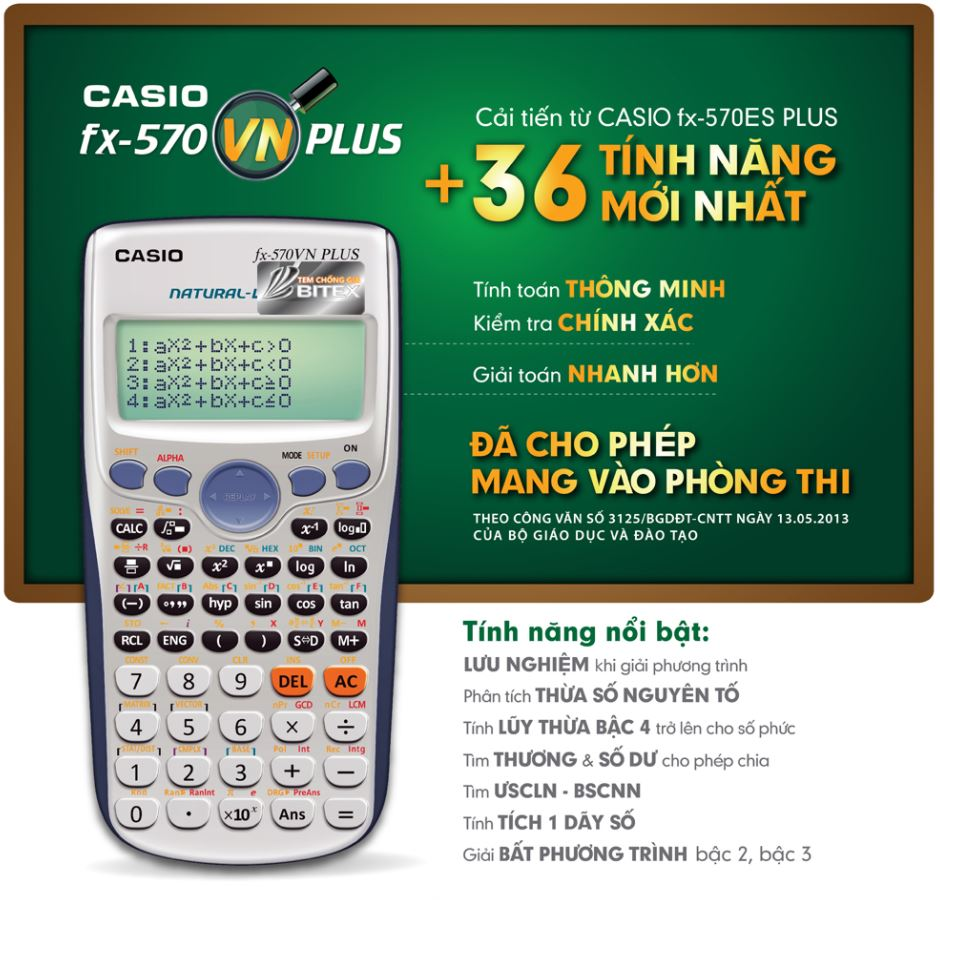 Máy tính casio cầm tay fx570 vn plus - máy tính học sinh, sinh viên giá rẻ 570vn plus - máy tính học tập, đồ dùng cho học sinh tính toán thực hiện hơn 400 phép tính cho học sinh cấp 2, cấp 3 sử dụng- bảo hành uy tín 1 đổi 1.