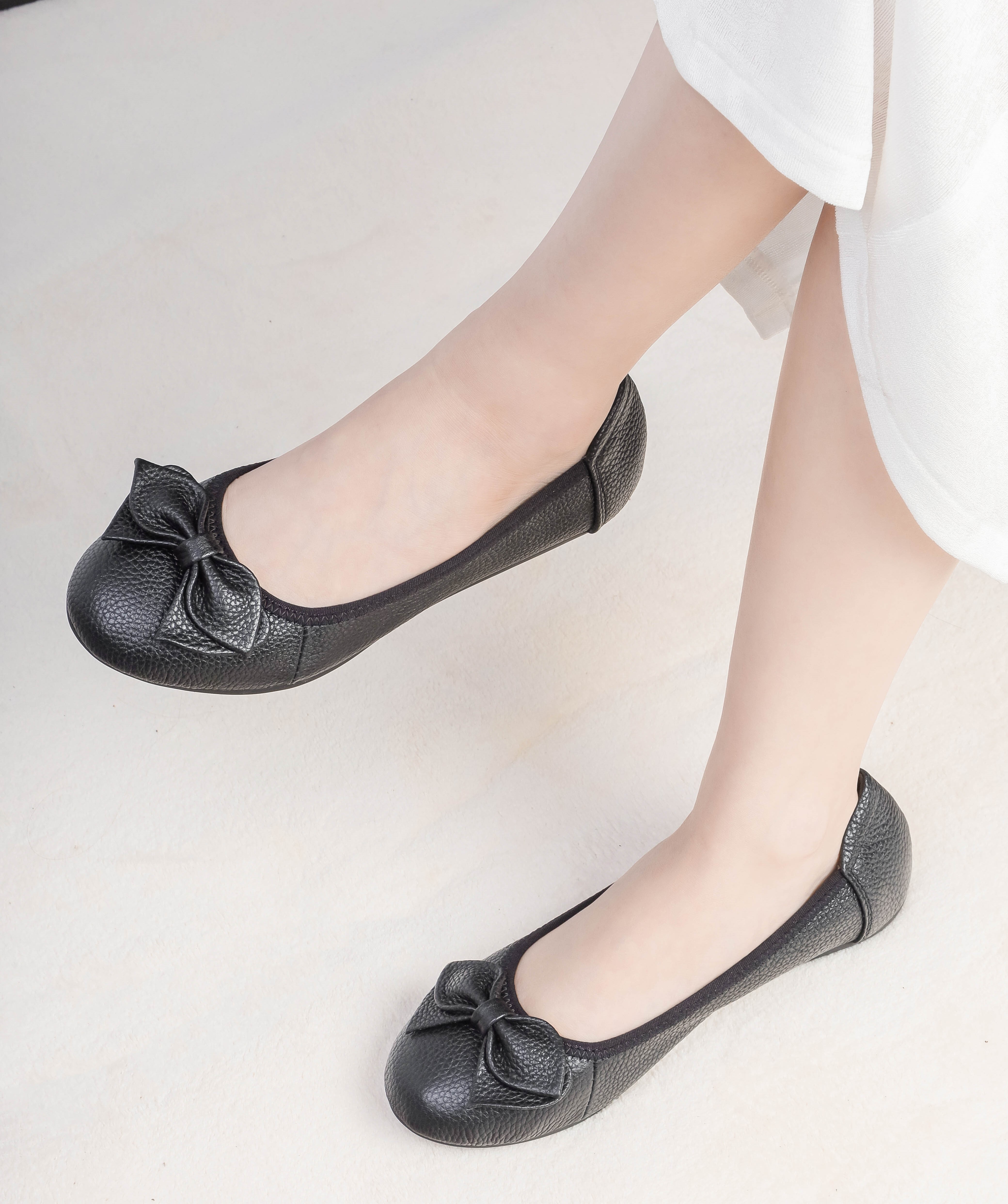 Giày Búp Bê Bệt Da Bò Thật Siêu Êm Gắn Nơ Pixie X424