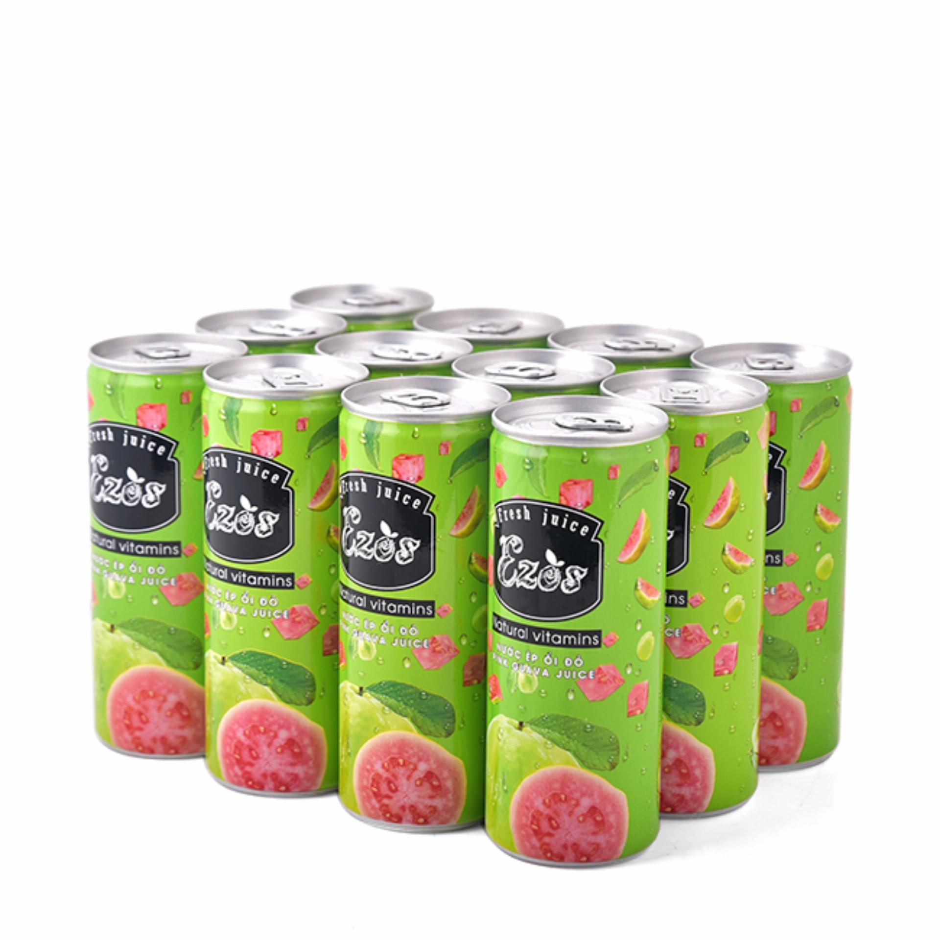 Nước Ép Ổi Đỏ Ezos Lốc 12 Lon x 240ml