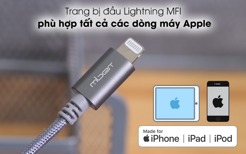 Cáp Lightning MFI 1m Mbest DS949-WB Xám ( Likenew )