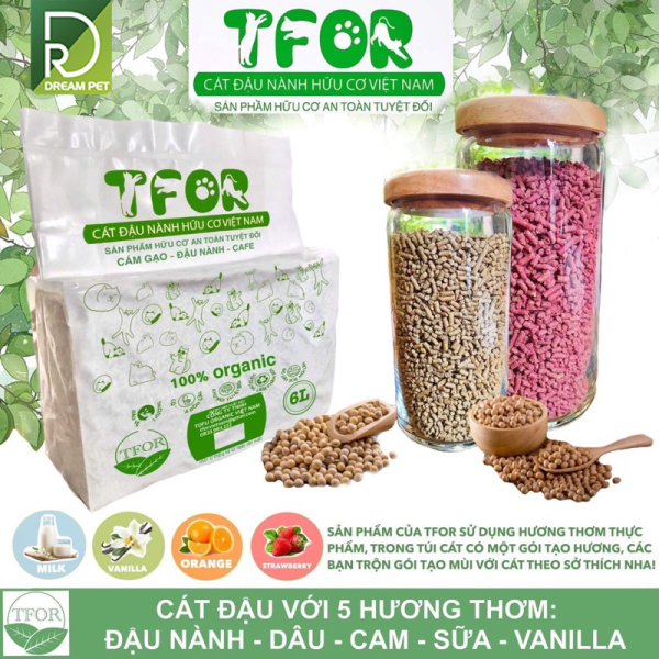 Cát vệ sinh cho mèo_cát đậu phụ TFOR 6L_Cát hữu cơ_cát đậu nành_Cát tofu_6L đổ được vào bồn cầu an toàn bảo vệ môi trường