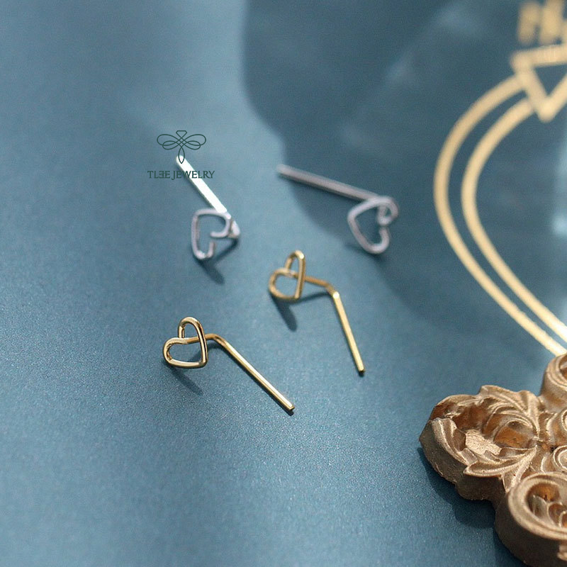Khuyên tai bạc TLEE tim rỗng dáng cài basic TleeJewelry B0165